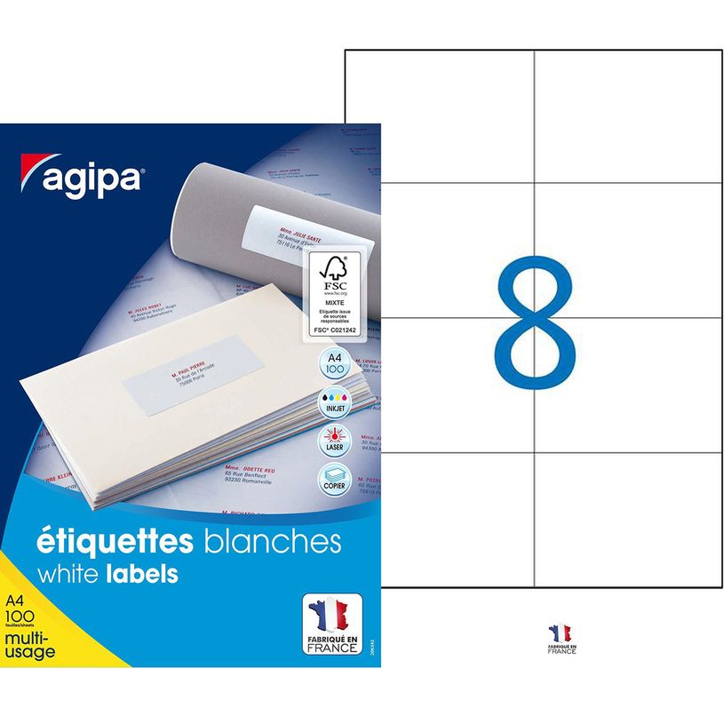 3270241009859-Apli Agipa - 800 Étiquettes adhésives blanches multi-usages - 105 x 74 mm - coins droits -P_79419947_1-0