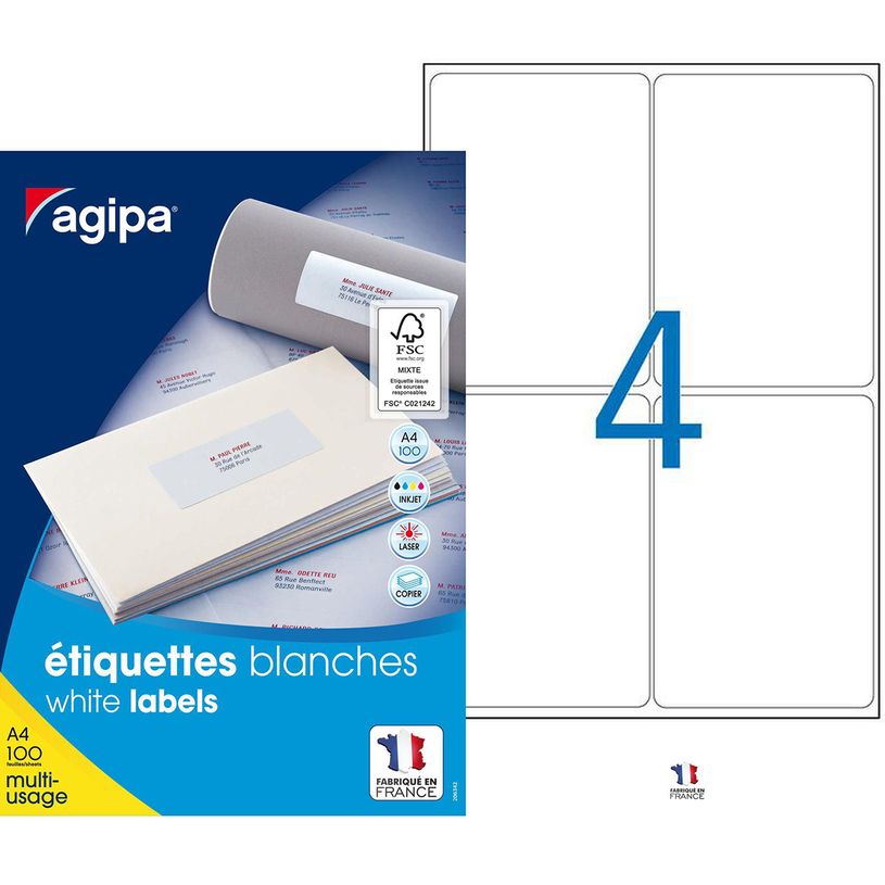 3270241010428-Apli Agipa - 400 Étiquettes adhésives blanches multi-usages - 99,1 x 139 mm - coins arron-P_79419949_2-0