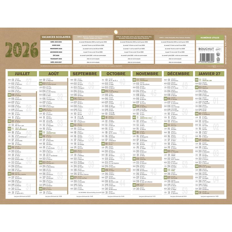 3592930026603-Bouchut Natura - Calendrier bancaire 7 mois par face - 32 x 42 cm - beige--1