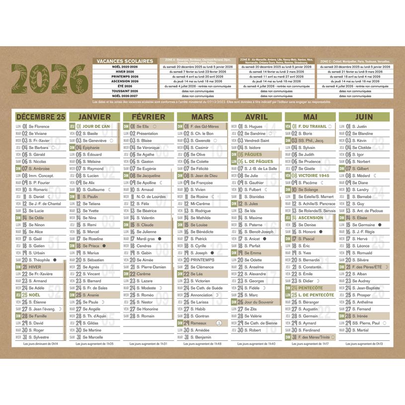 3592930026580-Bouchut Natura - Calendrier bancaire 7 mois par face - 13,3 x 17,5 cm - beige--0