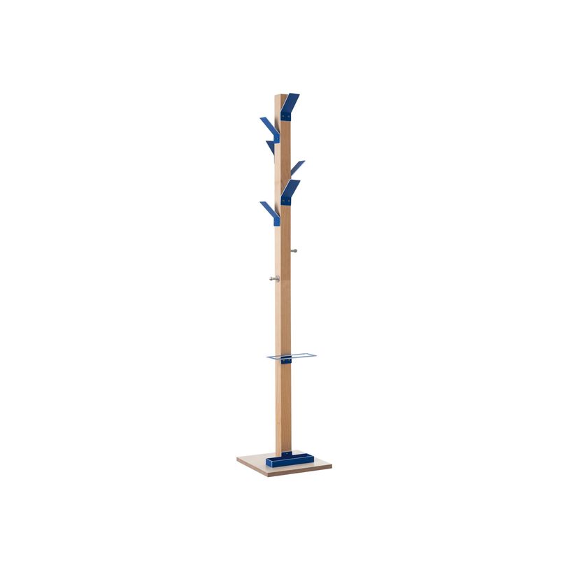 3660141260199-Porte-manteau en bois naturel avec porte parapluie EASYCLOTH - bleu-P_79420841_2-0