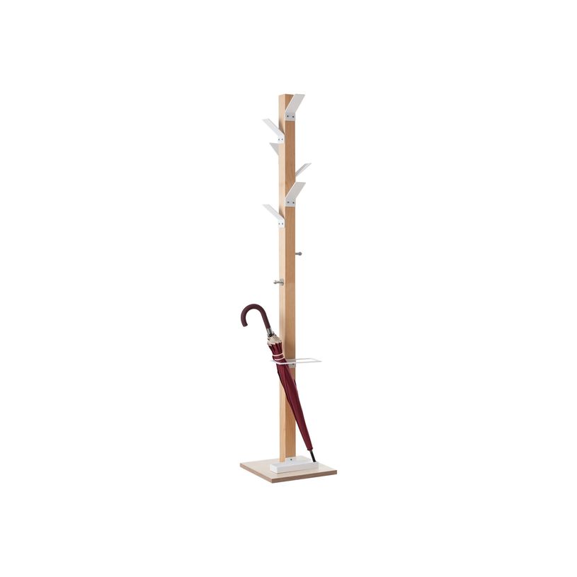 3660141260212-Porte-manteau en bois naturel avec porte parapluie EASYCLOTH - blanc-P_79420843_1-1