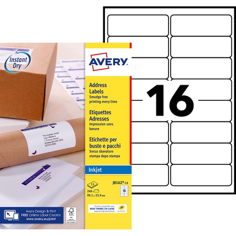 5014702086540-Avery - 240 Étiquettes adresse blanches - 99,1 x 33,9 mm - Impression jet d'encre - réf J-P_79423782_1-0