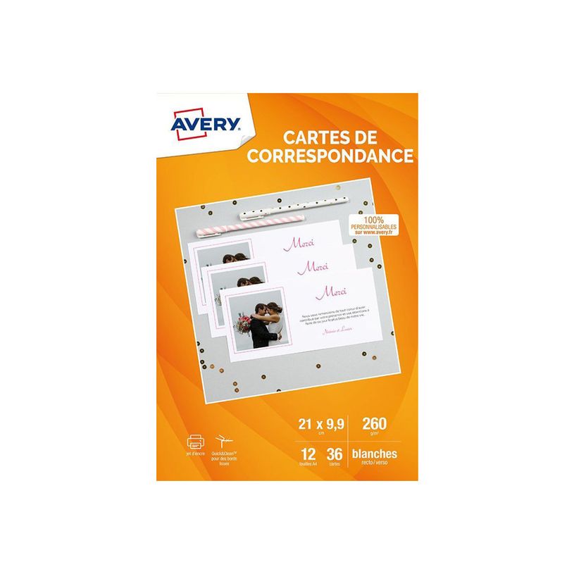 4004182032879-Avery - 36 Cartes de correspondance à bords lisses - 210 x 99 mm - impression jet d'encre-P_79425518_1-0