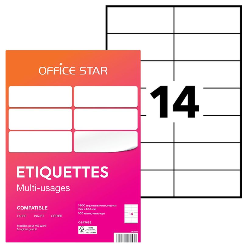 4004182436530-Office Star - 1400 Étiquettes multi-usages blanches - 105 x 42,4 mm - réf OS43653-P_79427620_2-0