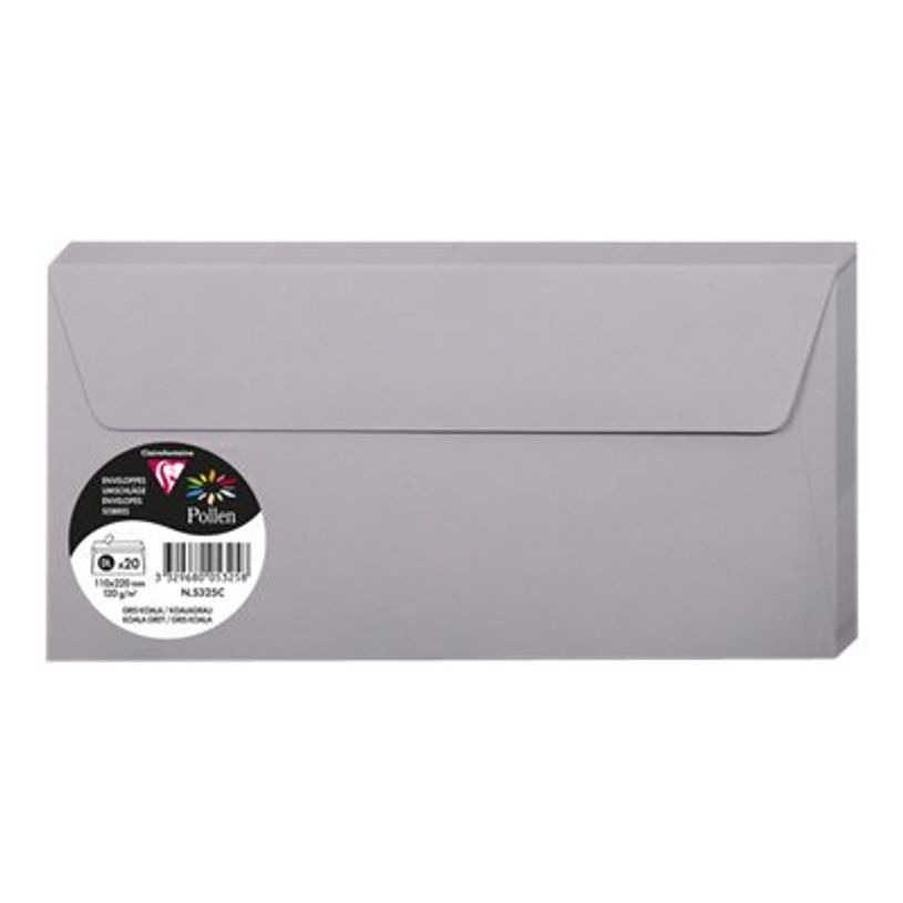 3329680053258-Pollen - 20 Enveloppes - 110 x 220 mm - 120 g/m² - gris-P_79431437_1-0