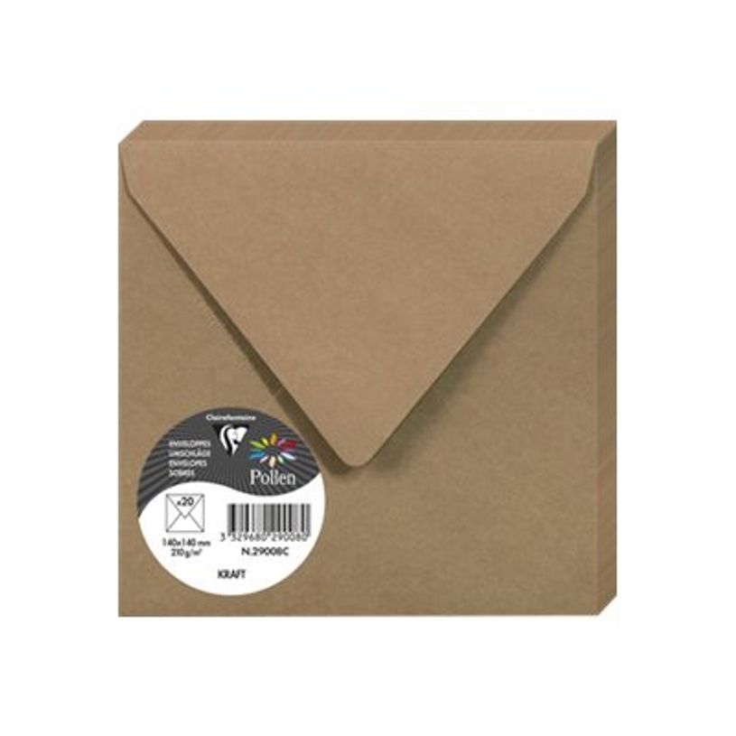 3329680290080-Pollen - 20 Enveloppes gommées - 140 x 140 mm - 135 g/m² - kraft-P_79431452_1-2