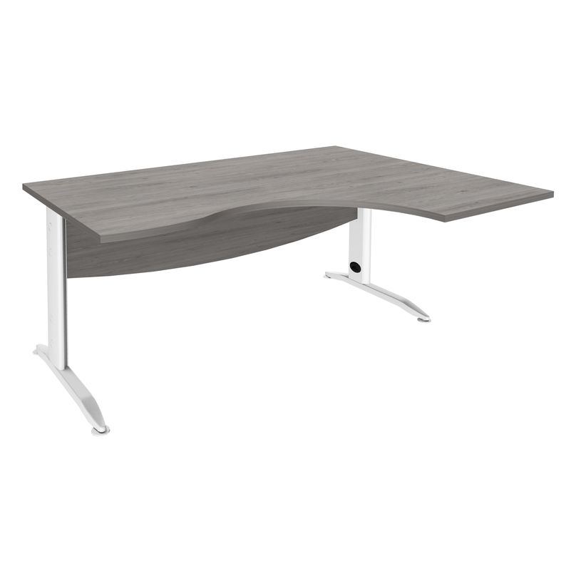 3253310161559-Bureau compact à droite IDRA - L160 cm - Pieds blanc - plateau imitation Chêne gris (Pieds de renfort obligato-P_79432170_1-0