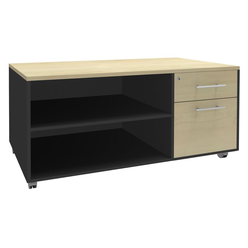 3253310146143-Console mobile EXPRIM/LOFTER/LEVEL - L120 x H63 x P60 cm - 2 tiroirs dont 1 DS - coté anthracite - finition faça-P_79432218_1-0
