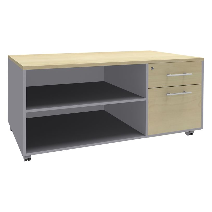 3253310165526-Console mobile EXPRIM/LOFTER/LEVEL - L120 x H63 x P60 cm - 2 tiroirs dont 1 DS - coté aluminium - finition faça-P_79432433_1-0