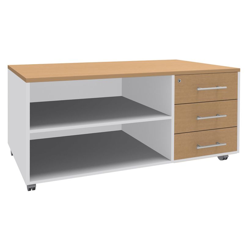 3253310160910-Console mobile LEVEL/STEELY/WOODY- L120 x H63 x P60 cm - 3 tiroirs - coté Blanc - finition faça-P_79432469_1-0