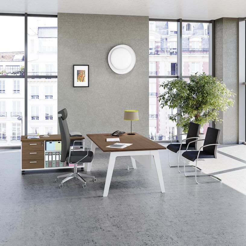 3253310163331-Bureau STEELY Manager - L180 x P100 x H72,5 cm - plateau imitation Chêne gris - Pieds blan-P_79432614_3-1