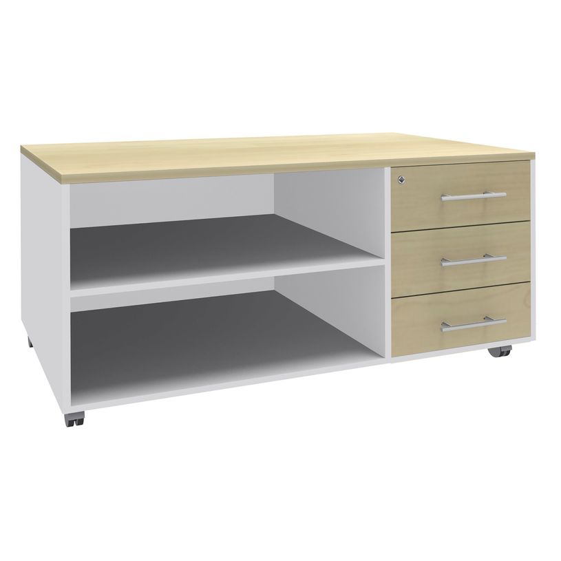 3253310163492-Console mobile LEVEL/STEELY/WOODY- L120 x H63 x P60 cm - 3 tiroirs - coté Blanc - finition faça-P_79432630_1-0