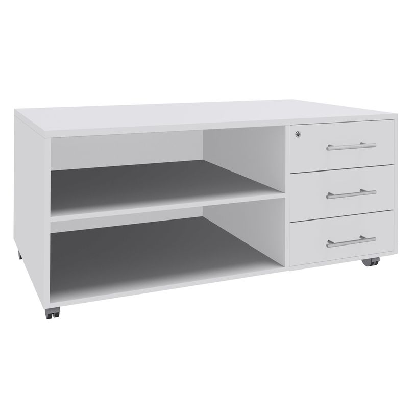 3253310163508-Console mobile LEVEL/STEELY/WOODY- L120 x H63 x P60 cm - 3 tiroirs - coté Blanc - finition -P_79432631_1-0