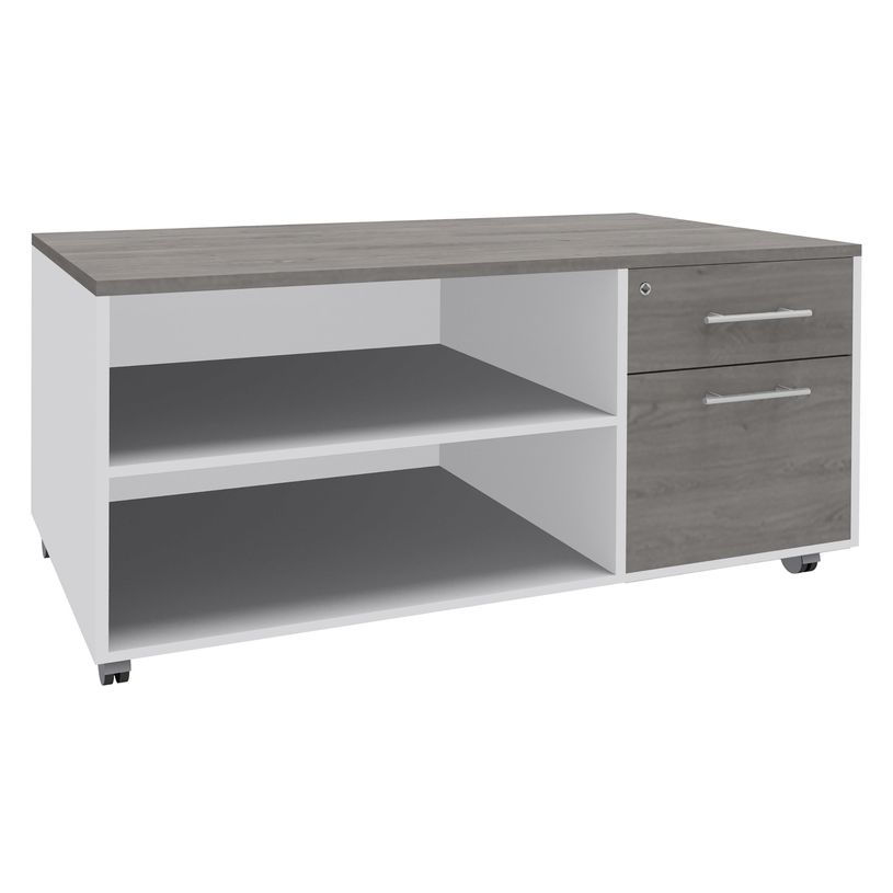 3253310163539-Console mobile LEVEL/STEELY/WOODY- L120 x H63 x P60 cm - 2 tiroirs dont 1 DS - coté Blanc - finition façade et-P_79432634_1-0
