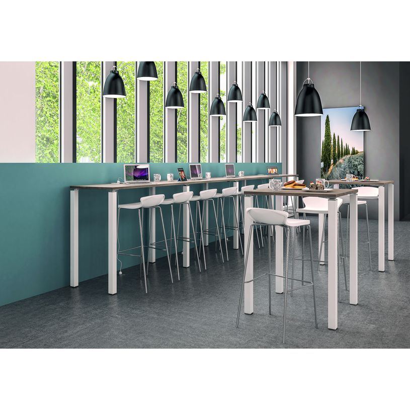 3253310158764-Table Lounge 4 pieds - L140xH105xP80 cm - Pied blanc - plateau imitation chêne gris-P_79432763_2-1