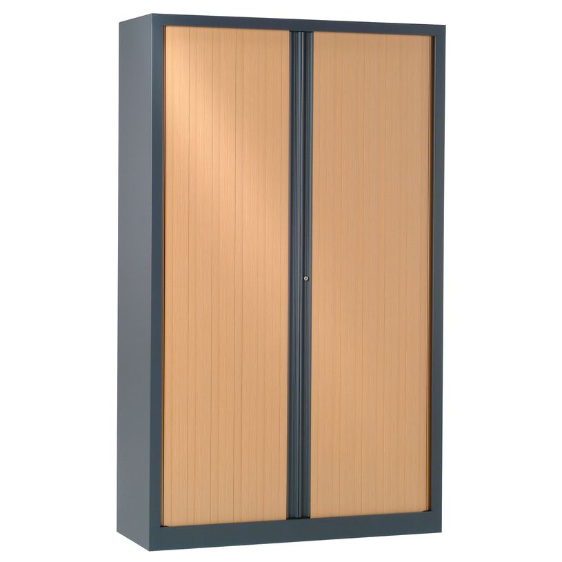 3219096910361-Armoire haute monobloc à rideaux ETIC - 198 x 120 cm - anthracite/imitation hêtre-P_79433030_1-0
