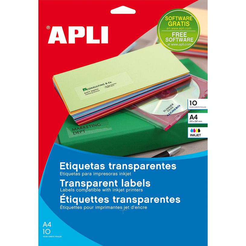 8410782129646-Apli Agipa - 40 Étiquettes adhésives transparentes - 105 x 148 mm - Impression jet d'encr-P_79433300_2-0