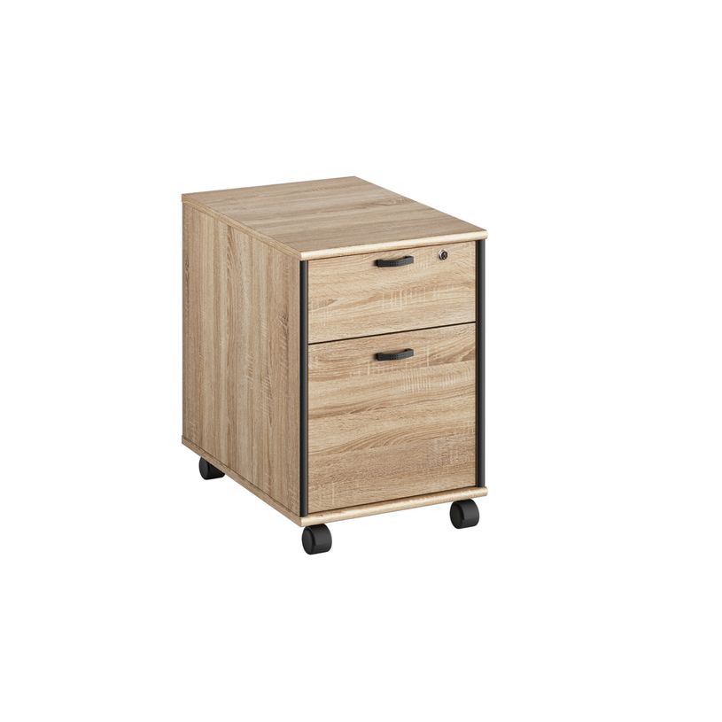 3483600874344-Caisson mobile MAMBO - Profondeur 60 cm - 2 tiroirs - Chêne Sonoma/noir-P_79433383_1-0