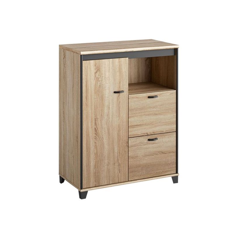3483600874368-Rangement bas MAMBO - L80 x H112 x P46 - 1 porte / 2 tiroirs - Chêne Sonoma/noir-P_79433388_1-0