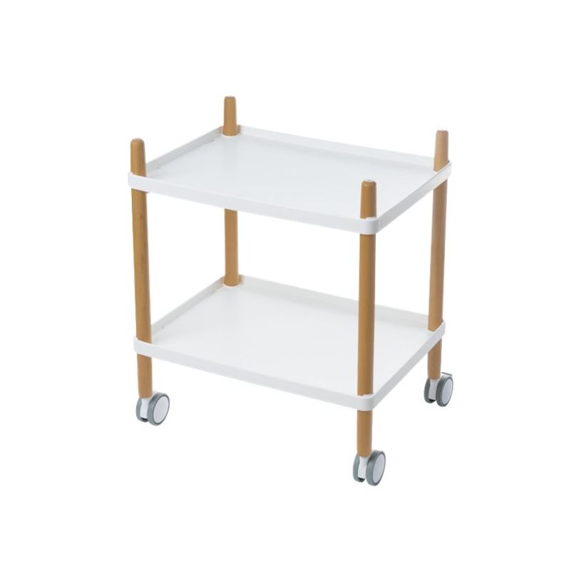 3660141060881-Desserte 2 plateaux - L50 x H55 x P36 cm - pied hêtre - plateau blanc-P_79433393_1-0