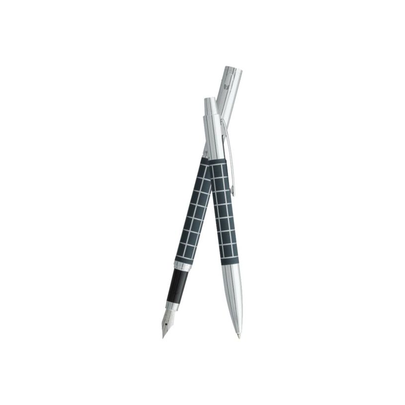 3219912664508-Vuarnet Swing Quadrillé - Parure stylo à bille et sylo plume bordeaux satiné -P_79434055_1-0