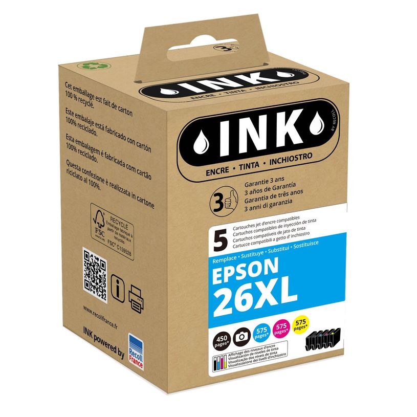 8720282009738-Cartouche compatible Epson 26XL Ours polaire - pack de 5 - noir photo, noir, cyan, magenta,-P_79434206_1-0
