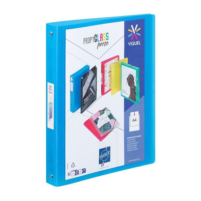 3135250996708-Viquel Propyglass - Classeur à anneaux personnalisable - Dos 35 mm - A4 - bleu--0