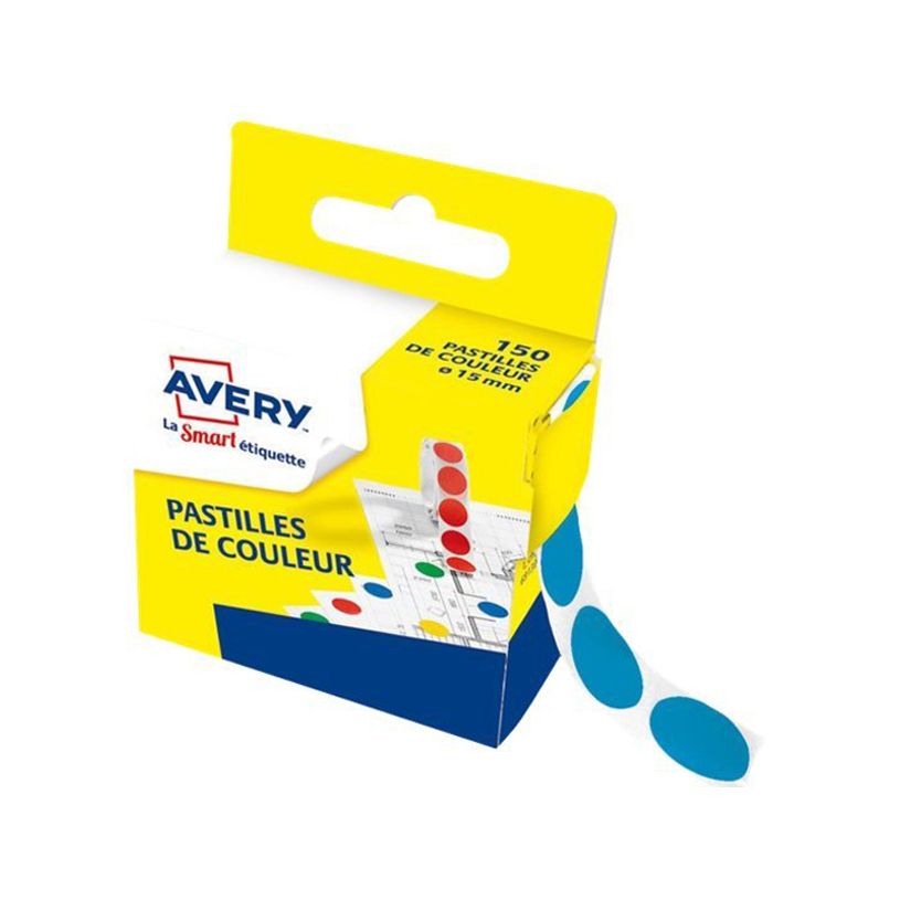 5014702026195-Avery - 150 Pastilles adhésives - bleu - diamètre 15 mm - boîte distributrice-P_79436596_1-0