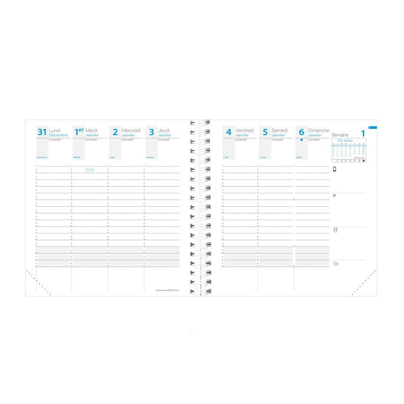 3371010426485-Agenda spiralé à élastique Time & Life Medium - 1 semaine sur 2 pages - 16 x 16 cm - bleu métal - Q--2