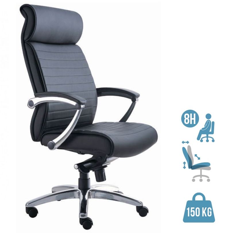 3700339883493-Fauteuil de bureau WILLIAM - accoudoirs articulés - appui-tête intégré - cuir noir-P_79438593_1-0