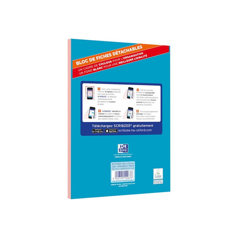 3020120120676-Oxford - Pack de 30 Fiches Bristol Scribzee - A5 - petits carreaux - perforées - rouge-P_79438650_5-0