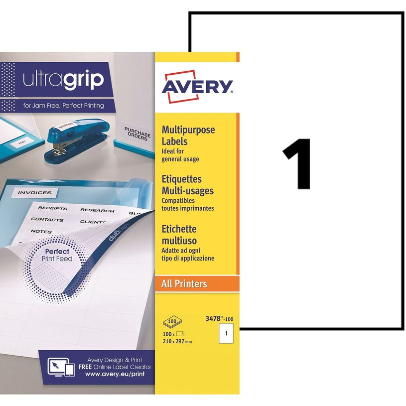 5014702002403-Avery - 100 Étiquettes multi-usages blanches - A4 - réf 3478-100-P_79439725_1-0