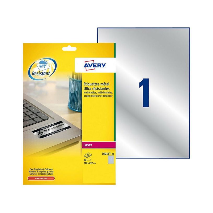 4004182060131-Avery - 20 Étiquettes ultra résistantes métalliques - A4 - Impression laser - réf L6013-P_79439746_1-0