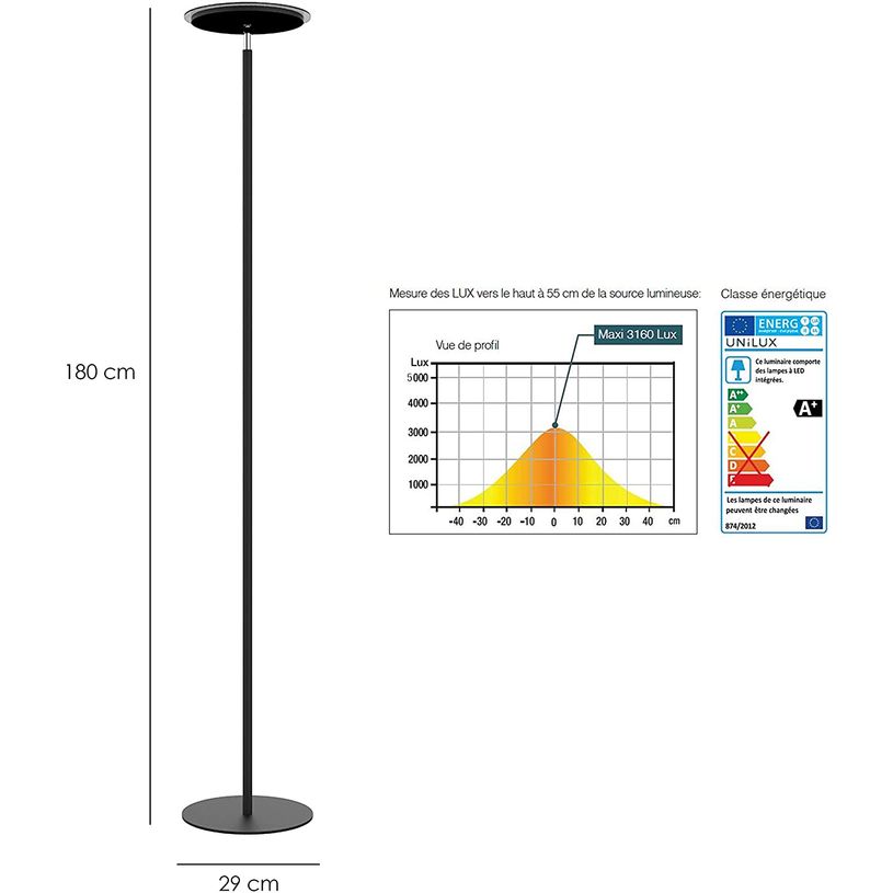 3595560029556-Unilux - Lampadaire Leddy - LED éclairage indirect - 180 cm - noir-P_79441162_5-4