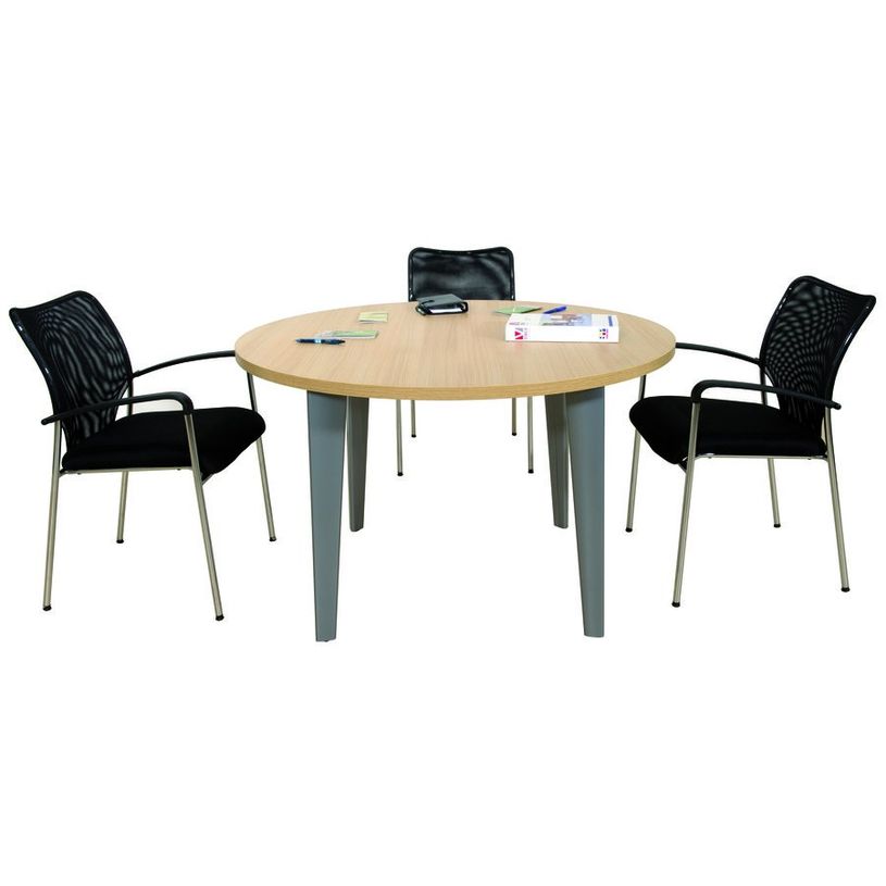 2012349456606-Table de réunion ronde EVIDENCE - 120 cm - Pieds anthracites - Plateau imitation érable-P_79441411_1-0