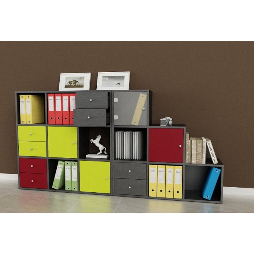 7331910005704-Bibliothèque modulaire MAXICOLOR - 3 cases - plateau imitation frêne noir-P_79441460_2-1