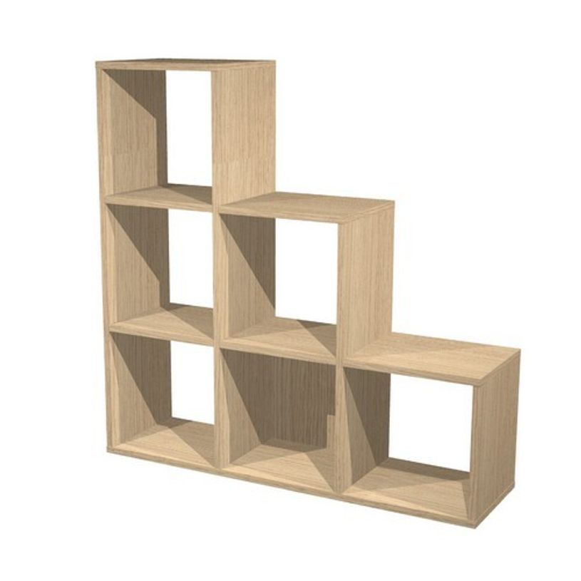 7331910014744-Bibliothèque modulaire MAXICOLOR - 6 cases en escalier - imitation chêne clair-P_79441474_1-0