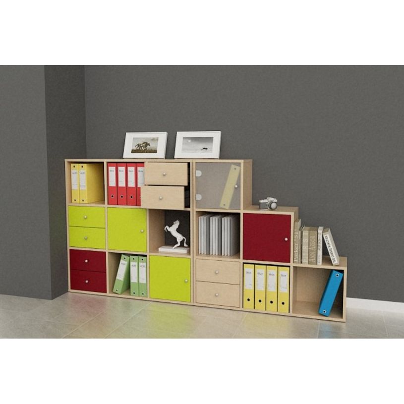 7331910014751-Bibliothèque modulaire MAXICOLOR - 9 cases - imitation chêne clair-P_79441475_2-1