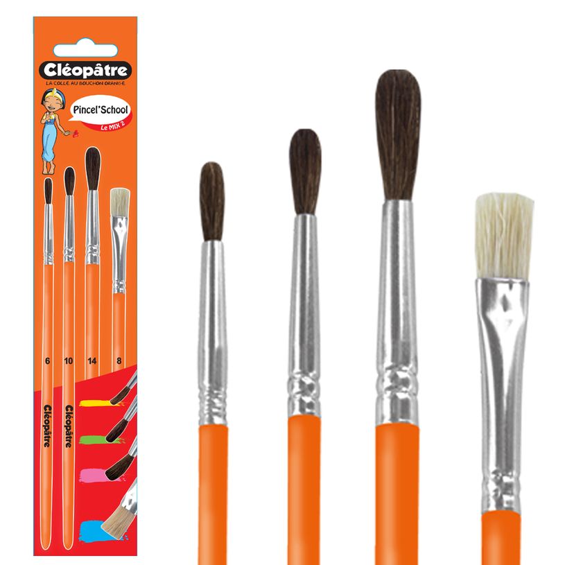 3134725013193-Cléopâtre - Pack de 3 pinceaux poil de poney N° 6, 10, 14 + 1 brosse soie de porc N°8-P_79444630_1-0