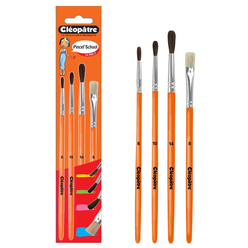 3134725013193-Cléopâtre - Pack de 3 pinceaux poil de poney N° 6, 10, 14 + 1 brosse soie de porc N°8-P_79444630_2-1