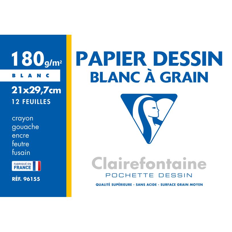 3329680961553-Clairefontaine Dessin à Grain - Pochette papier à dessin - 12 feuilles - A4 - 180 gr - b-P_999991227_1-0