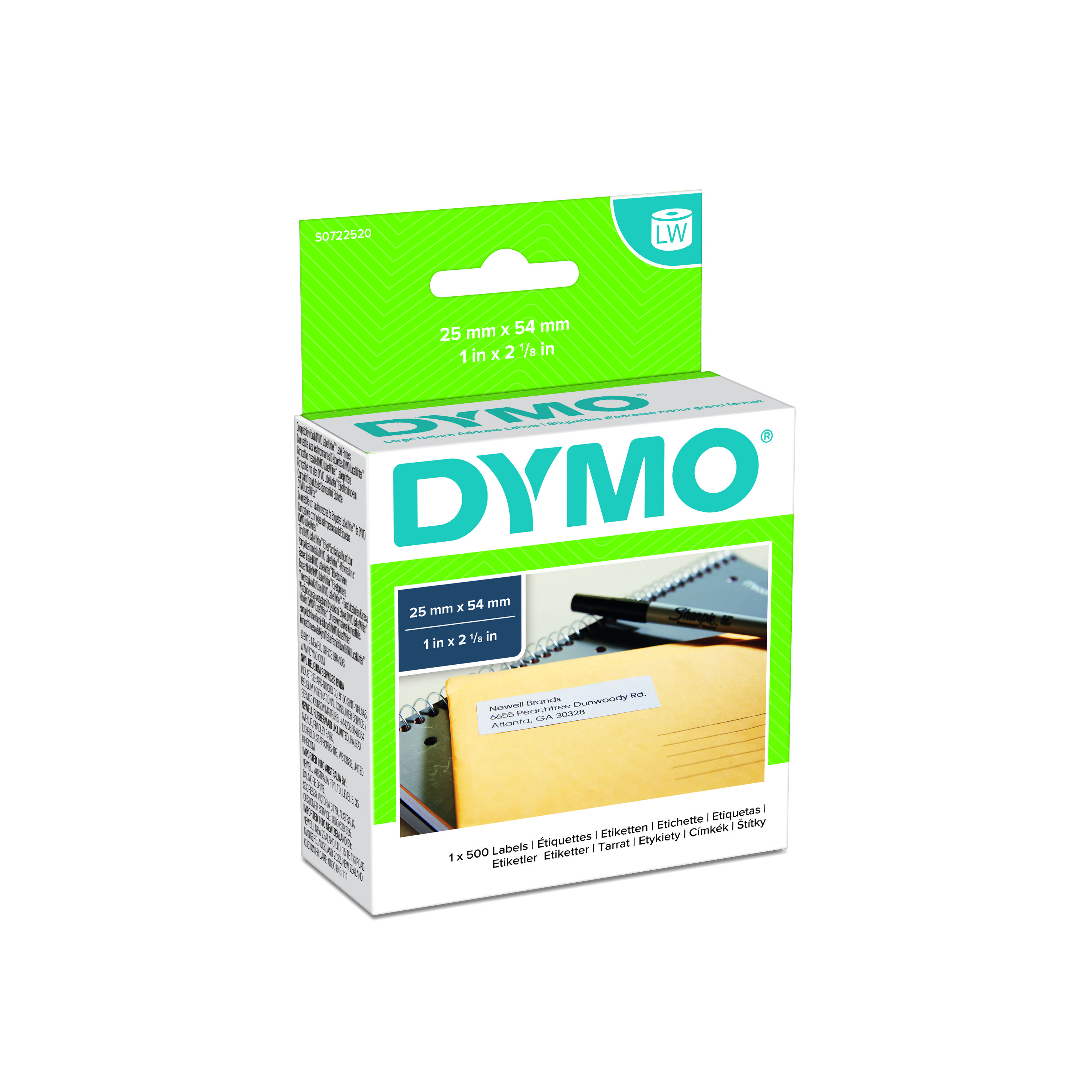 Dymo LabelWriter Address  - Ruban d'étiquettes auto-adhésives - 1 rouleau de 500 étiquettes (54 x 25 mm) - fond blanc écriture noire
