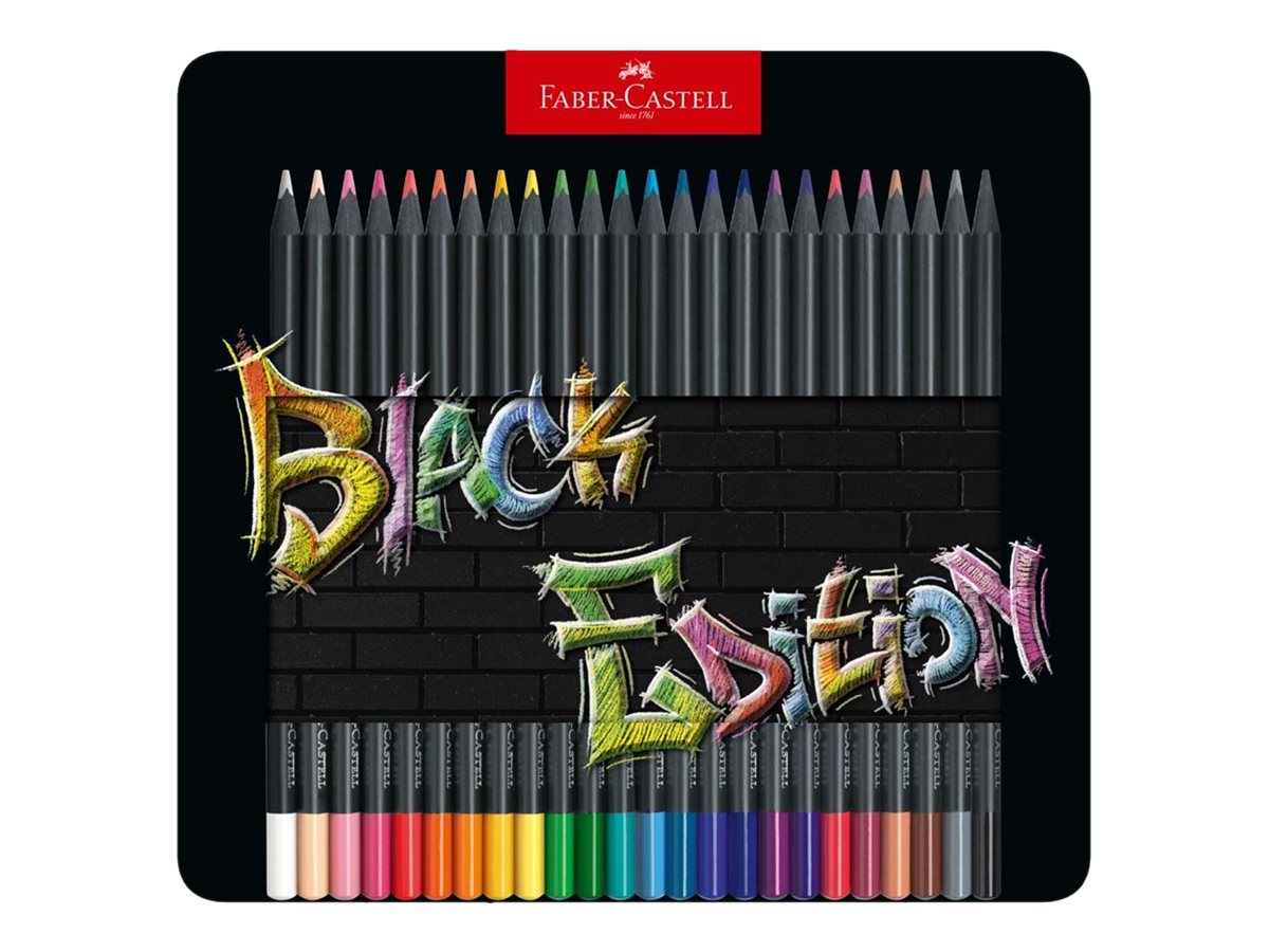 Faber Castell Black Edition - 24 Crayons de couleur - couleurs brillantes assorties - boîte métal