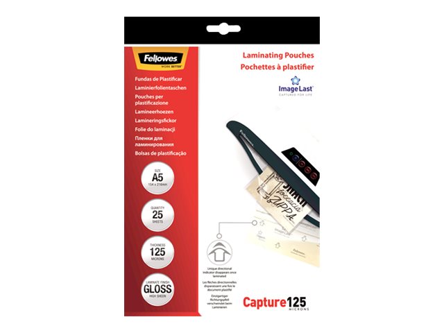 Fellowes - 25 pochettes de plastification A5 (154 x 216 mm) - 125 microns - brillantes 