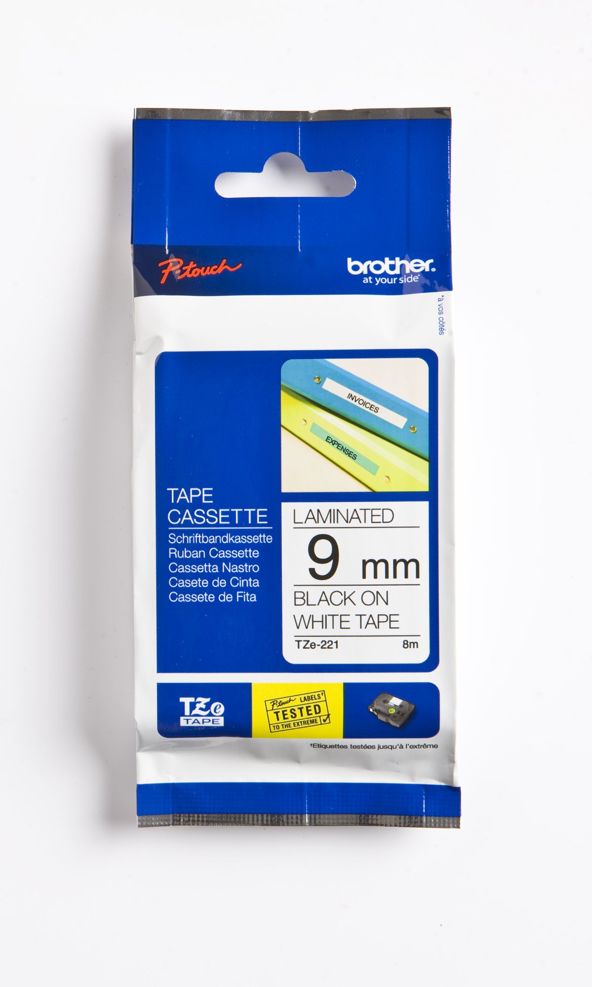 Brother TZe221 - Ruban d'étiquettes auto-adhésives - 1 rouleau (9 mm x 8 m) - fond blanc écriture noire 