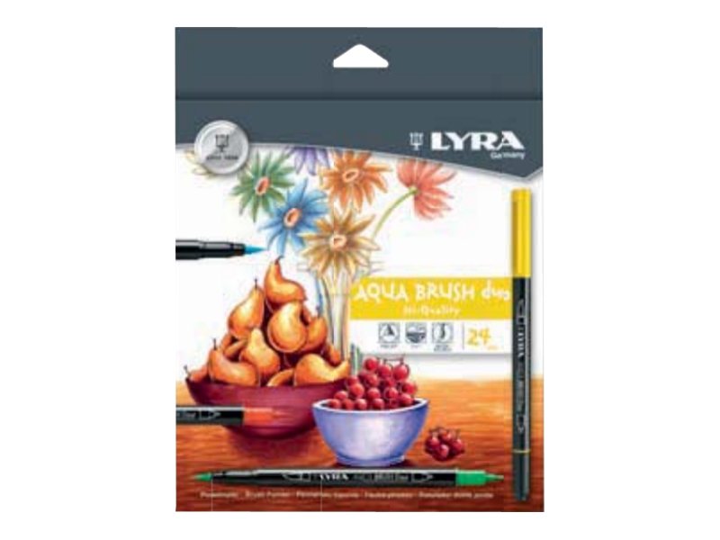 Lyra Aqua Brush Duo - 24 Feutres à pointe en fibre double pointe - couleurs assorties