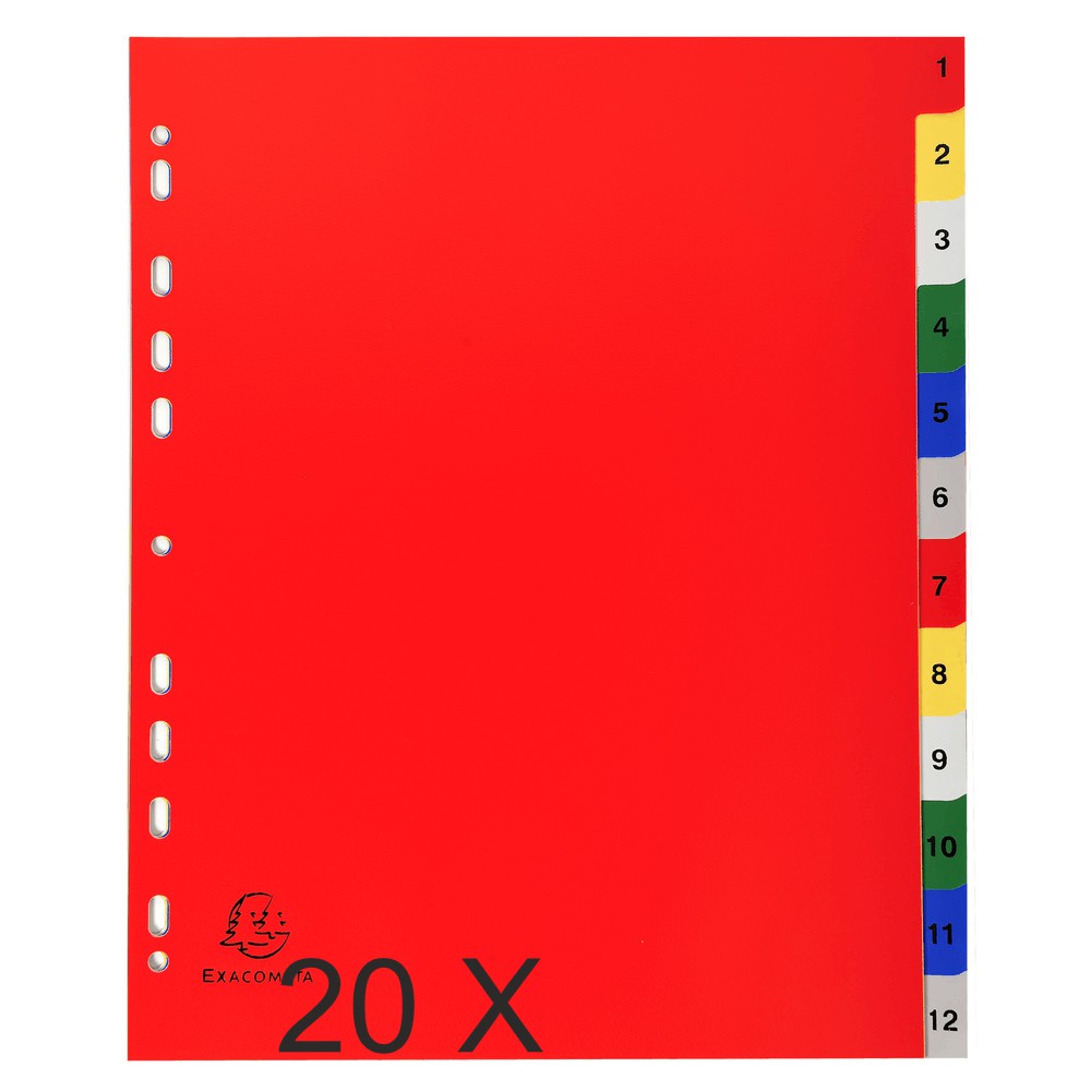 Exacompta - Pack de 20 intercalaires 12 positions numériques - A4 Maxi - couleurs assorties