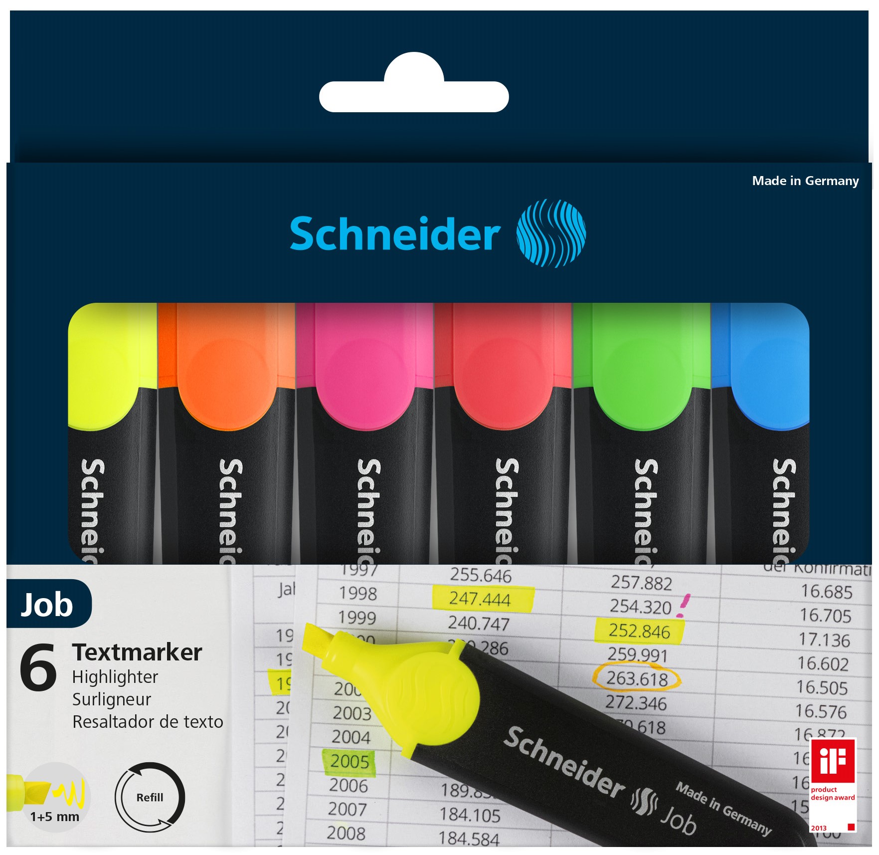 Schneider Job - Pack de 6 surligneurs - couleurs assorties