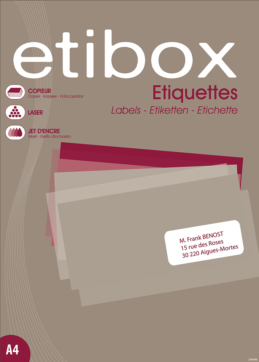 Étiquettes Autocollantes Blanches ETIBOX 70x37mm - 2400 étiquettes A4 Pour Imprimante